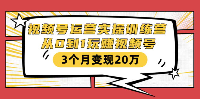 视频号运营实操训练营：从0到1玩赚视频号，3个月变现20万-16888副业资讯