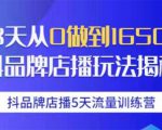抖品牌店播5天流量训练营：28天从0做到1650万抖音品牌店播玩法揭秘-16888副业资讯