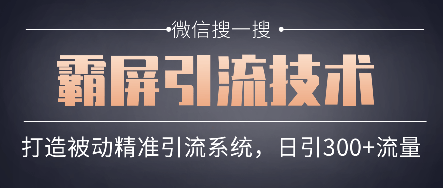 微信搜一搜霸屏引流技术，打造被动精准引流系统，轻松日引300+流量-16888副业资讯