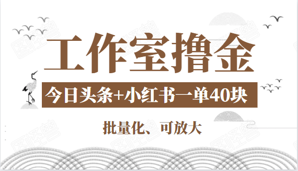 工作室撸金二件套：撸今日头条原创收益+小红书一单利润40块项目-16888副业资讯