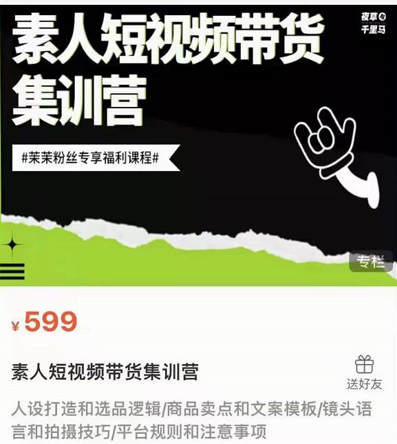 夜草与千里马素人短视频带货集训营，薛辉团队价值599-16888副业资讯