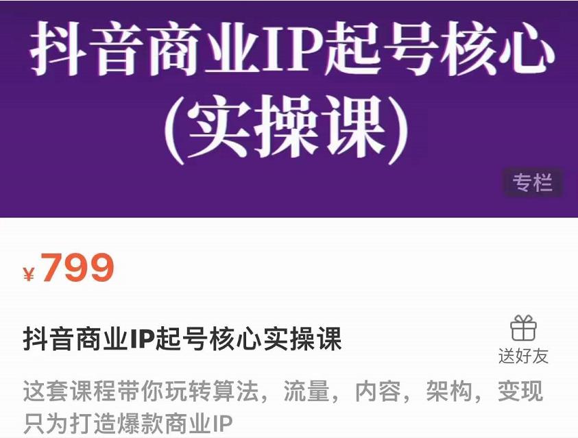 抖音商业IP起号核心实操课，带你玩转算法，流量，内容，架构，变现-16888副业资讯