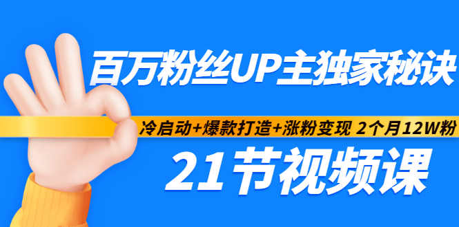 百万粉丝UP主独家秘诀：冷启动+爆款打造+涨粉变现2个月12W粉（21节视频课)-16888副业资讯