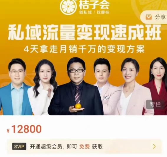 桔子会·私域流量变现速成班，4天拿走月销千万的变现方案 价值12800元-16888副业资讯