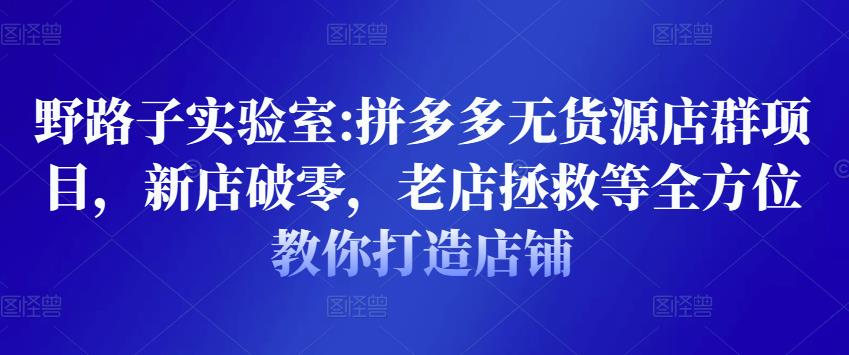 野路子实验室:拼多多无货源店群项目，新店破零，老店拯救等全方位教你打造店铺-16888副业资讯