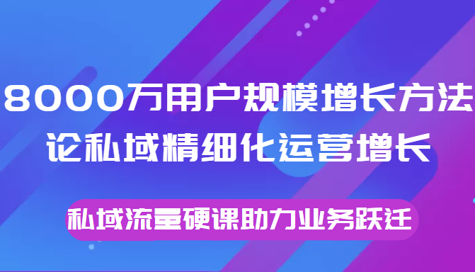 8000万用户规模增长方法论私域精细化运营增长，私域流量硬课助力业务跃迁-16888副业资讯