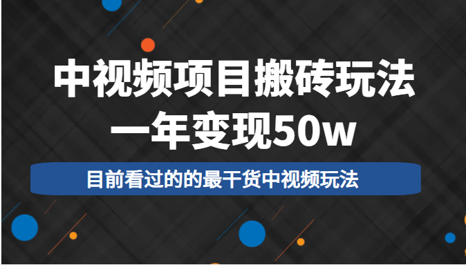中视频项目搬砖玩法，一年变现50w，目前看过的的最干货中视频玩法-16888副业资讯