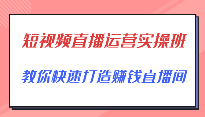 短视频直播运营实操班，直播带货精细化运营实操，教你快速打造赚钱直播间-16888副业资讯