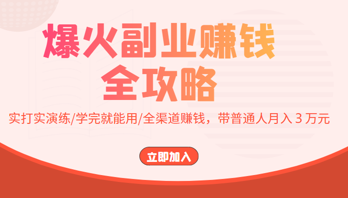 爆火副业赚钱全攻略：实打实演练/学完就能用/全渠道赚钱，带普通人月入３万元-16888副业资讯