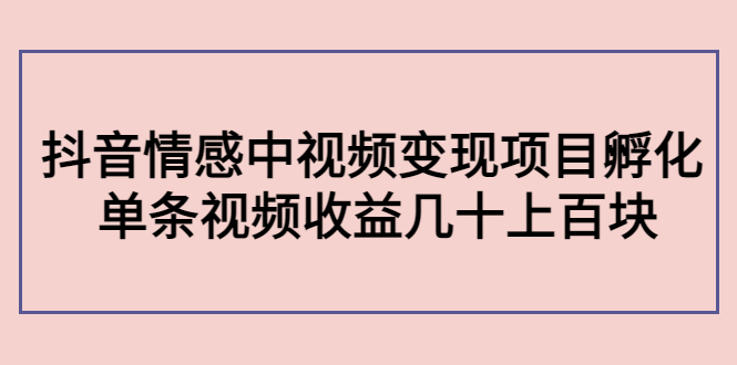 副业孵化营第5期：抖音情感中视频变现项目孵化 单条视频收益几十上百-16888副业资讯