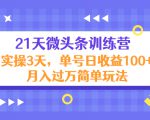 21天微头条训练营，实操3天，单号日收益100+月入过万简单玩法-16888副业资讯