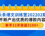 头条爆文训练营202202期,不断产出优质的爆款内容,新手12天收益3100+-16888副业资讯
