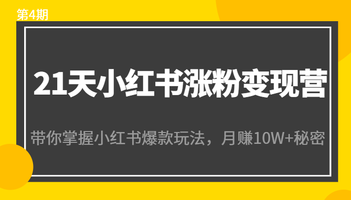21天小红书涨粉变现营（第4期）：带你掌握小红书爆款玩法，月赚10W+秘密-16888副业资讯