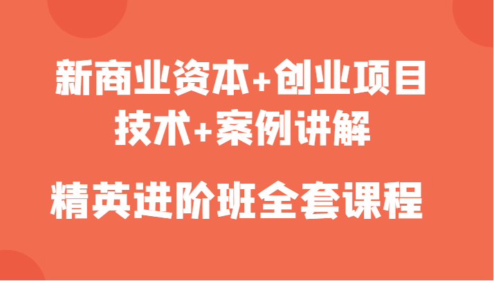 新商业资本+创业项目，技术+案例讲解，精英进阶班全套课程-16888副业资讯