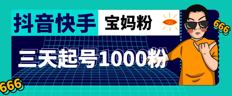 抖音快手三天起号涨粉1000宝妈粉丝的核心方法【详细玩法教程】-16888副业资讯