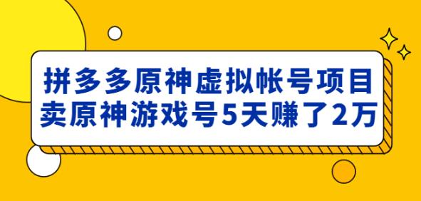 外面卖2980的拼多多原神虚拟帐号项目：卖原神游戏号5天赚了2万-16888副业资讯