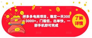 2023拼多多电商项目，稳定一天300～3000+，门槛低，出单快，一部手机即可完成-16888副业资讯