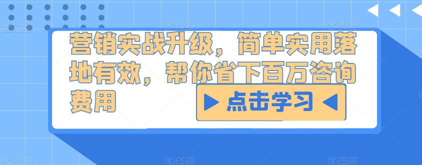 营销实战升级，简单实用落地有效，帮你省下百万咨询费用-16888副业资讯