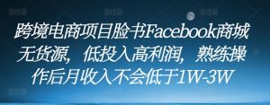 跨境电商项目脸书Facebook商城无货源，低投入高利润，熟练操作后月收入不会低于1W-3W-16888副业资讯