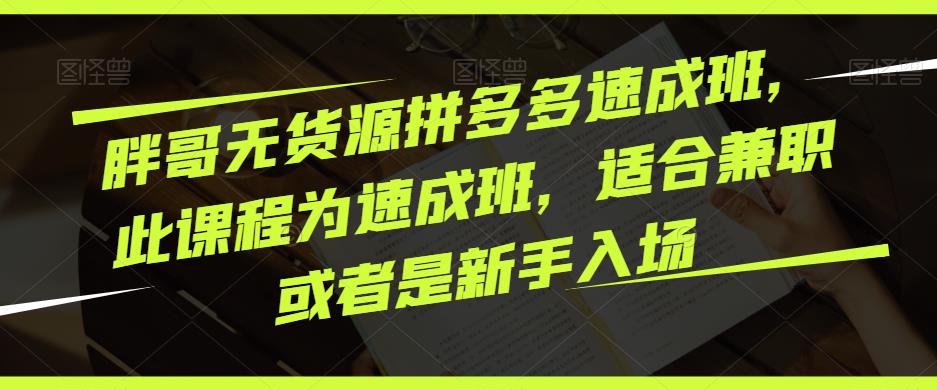胖哥无货源拼多多速成班，此课程为速成班，适合兼职或者是新手入场-16888副业资讯
