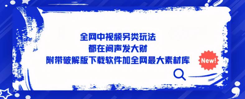 全网中视频另类玩法，都在闷声发大财，附带破解版下载软件加全网最大素材库-16888副业资讯