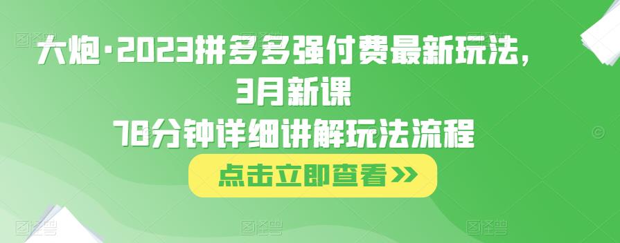 大炮·2023拼多多强付费最新玩法，3月新课​78分钟详细讲解玩法流程-16888副业资讯