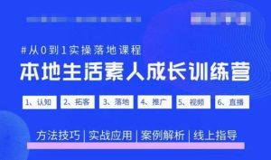 抖音本地生活素人成长训练营,从0到1实操落地课程,方法技巧|实战应用|案例解析-16888副业资讯