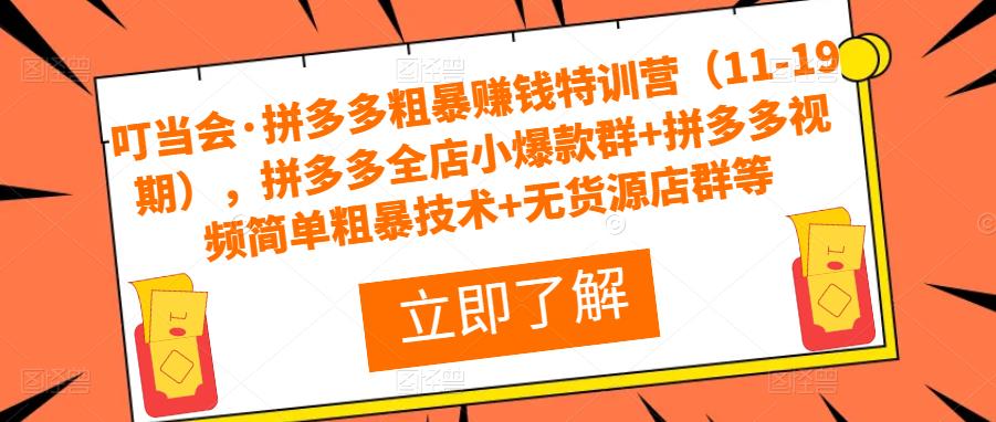 叮当会·拼多多粗暴赚钱特训营（11-19期），拼多多全店小爆款群+拼多多视频简单粗暴技术+无货源店群等-16888副业资讯