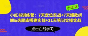 小红书训练营:7天定位实战+7天爆款拆解&选题库搭建实战+21天笔记实操实战-16888副业资讯