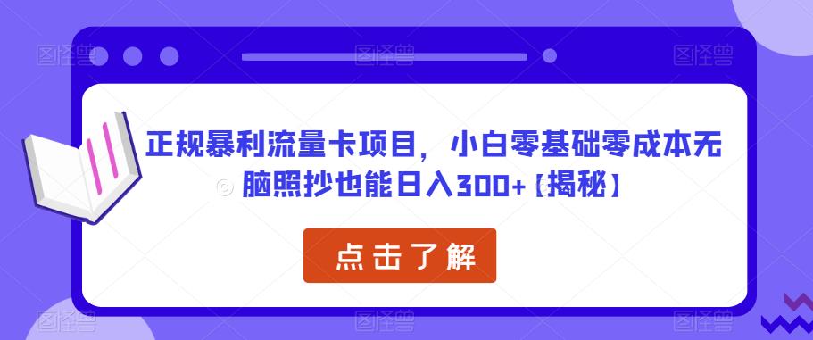 正规暴利流量卡项目，小白零基础零成本无脑照抄也能日入300+【揭秘】-16888副业资讯