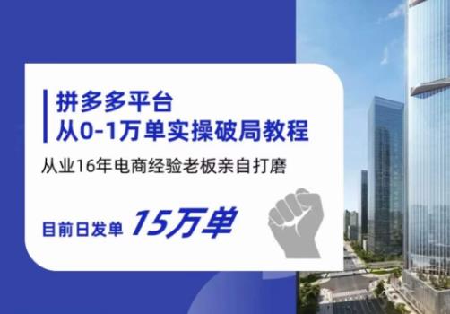 拼多多从0-1万单实操破局教程，从业16年电商经验打磨，目前日发单15万单-16888副业资讯