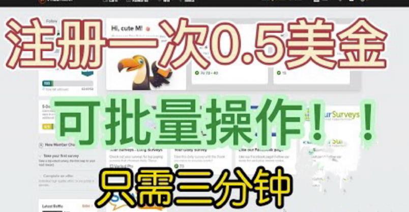 国外项目注册一次0.5美金，只需三分钟无脑操作，可批量同时放大操作，小白工作室福利【揭秘】-16888副业资讯