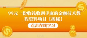 99元一份收钱收到手麻的金融技术教程资料项目【揭秘】-16888副业资讯