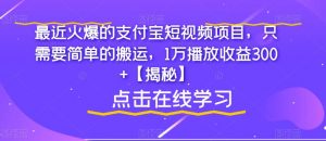 最近火爆的支付宝短视频项目,只需要简单的搬运,1万播放收益300+【揭秘】-16888副业资讯