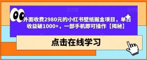外面收费2980元的小红书壁纸掘金项目，单日收益破1000+，一部手机即可操作【揭秘】-16888副业资讯