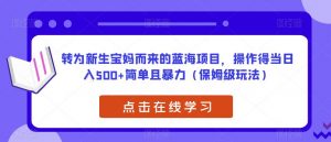 转为新生宝妈而来的蓝海项目,操作得当日入500+简单且暴力(保姆级玩法)【揭秘】-16888副业资讯