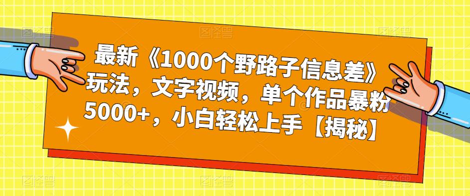 最新《1000个野路子信息差》玩法，文字视频，单个作品暴粉5000+，小白轻松上手【揭秘】-16888副业资讯