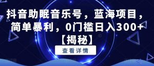 抖音助眠音乐号，蓝海项目，简单暴利，0门槛日入300+【揭秘】-16888副业资讯