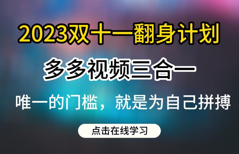 2023双十一翻身计划，多多视频带货三合一玩法教程【揭秘】-16888副业资讯