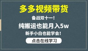 多多视频带货，备战双十一，纯搬运也能月入5w，新手小白也能学会-16888副业资讯