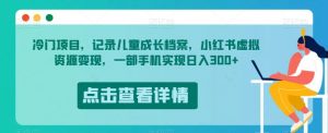 冷门项目，记录儿童成长档案，小红书虚拟资源变现，一部手机实现日入300+【揭秘】-16888副业资讯