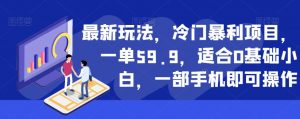 最新玩法，冷门暴利项目，一单59.9，适合0基础小白，一部手机即可操作【揭秘】-16888副业资讯