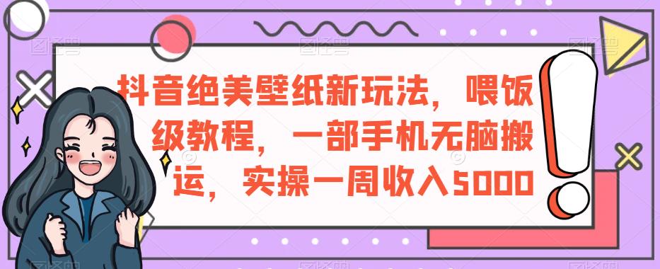 抖音绝美壁纸新玩法，喂饭级教程，一部手机无脑搬运，实操一周收入5000【揭秘】-16888副业资讯