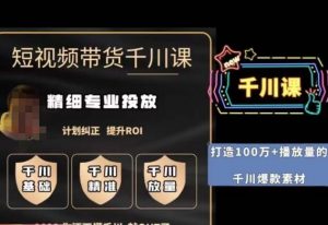 短视频带货-千川专业投放课,精细化专业投放,计划纠正,提升ROI-16888副业资讯