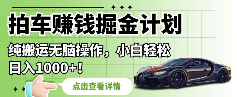 拍车赚钱掘金计划，纯搬运无脑操作，小白轻松日入1000+【揭秘】-16888副业资讯