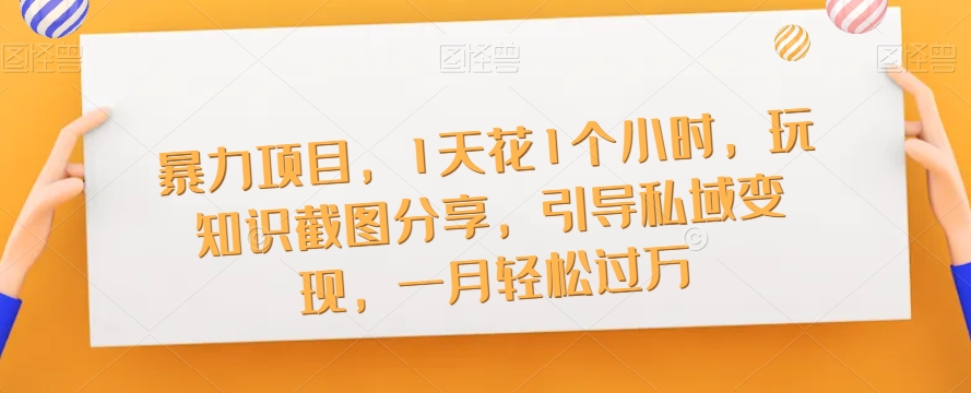 暴力项目，1天花1个小时，玩知识截图分享，引导私域变现，一月轻松过万【截图】-16888副业资讯