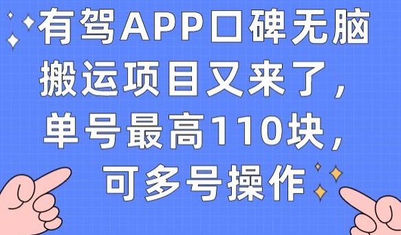 有驾APP口碑无脑搬运项目又来了，单号最高110块，可多号操作-16888副业资讯