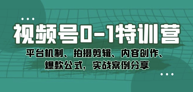 视频号0-1特训营：平台机制、拍摄剪辑、内容创作、爆款公式，实战案例分享-16888副业资讯