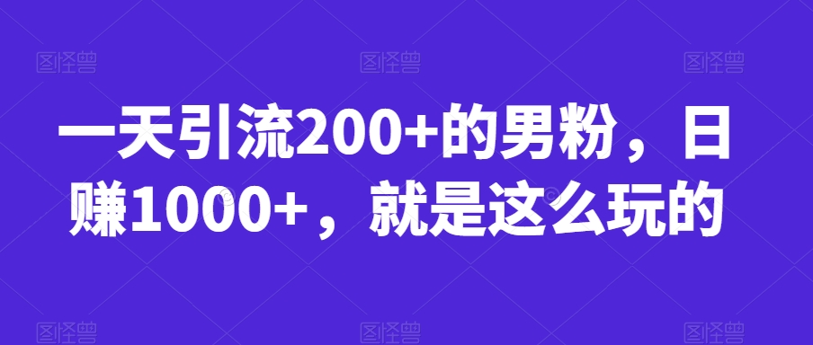 一天引流200+的男粉，日赚1000+，就是这么玩的【揭秘】-16888副业资讯