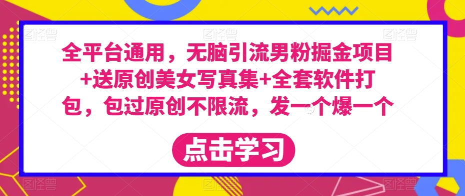 全平台通用，无脑引流男粉掘金项目+送原创美女写真集+全套软件打包，包过原创不限流，发一个爆一个【揭秘】-16888副业资讯